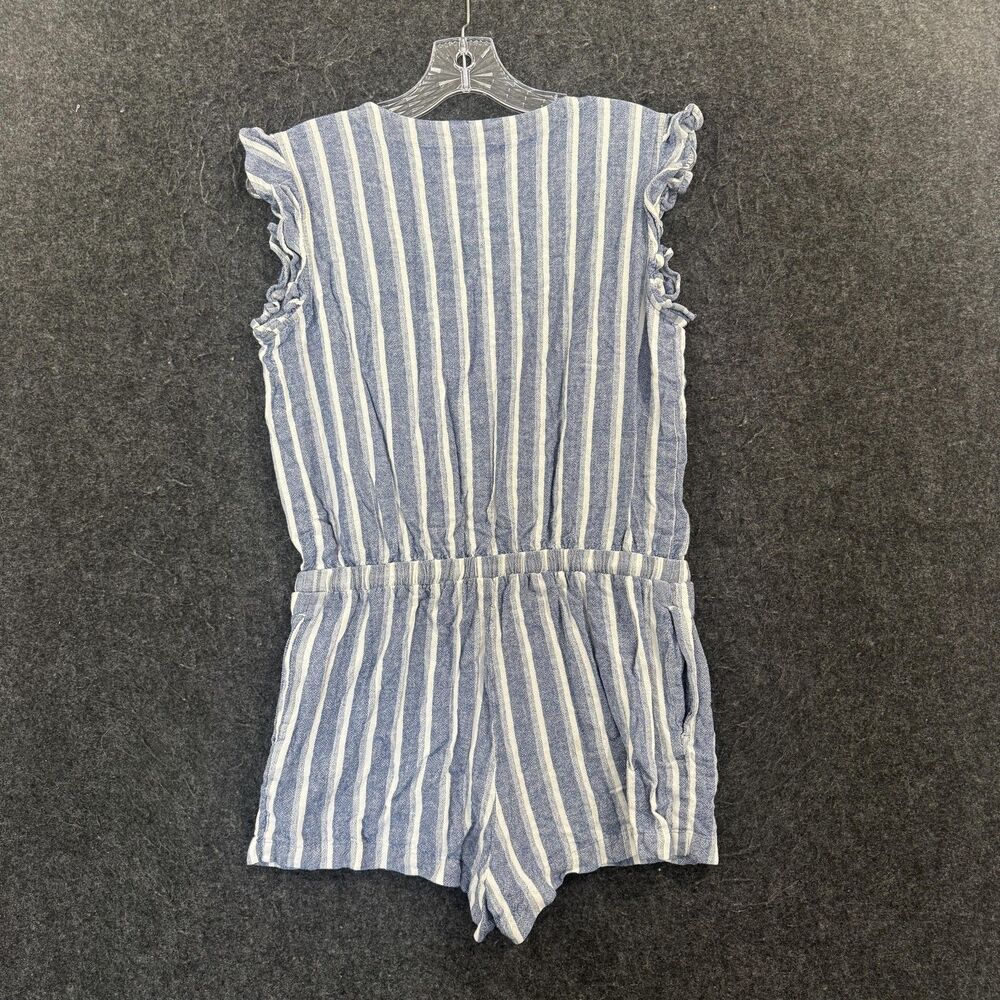 Cloth & Stone Romper Women's Small Blue Striped Ruffle Sleeve Linen Blend - Picture 8 of 10